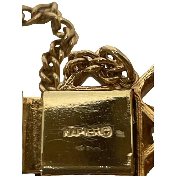 Vintage Napier Gold-Tone Pearl Bracelet With Safety Chain & Lattice Design - Picture 5 of 7